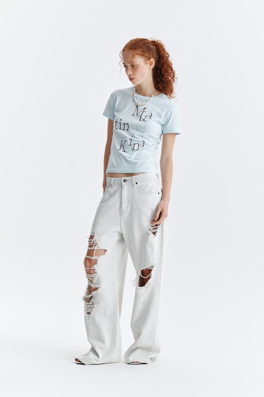 Matin Kim - Patchwork Graphic Printing Logo Top (Light Blue) product image 10 | TRAB K-Fashion Australia