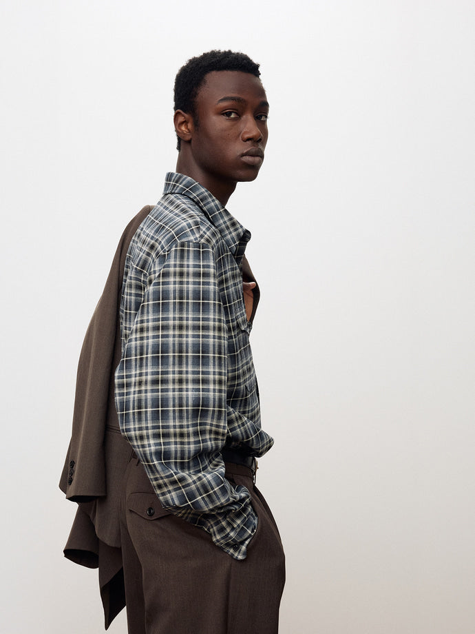 Tonywack - Checked Cotton Double Pocket Shirt (Blue) product image 7 | TRAB K-Fashion Australia