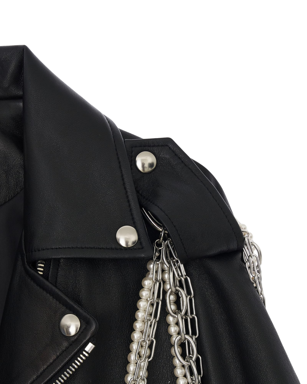 Kimhe Kim - Detachable Pearl Chain Leather Jacket (Black) product image 10 | TRAB K-Fashion Australia
