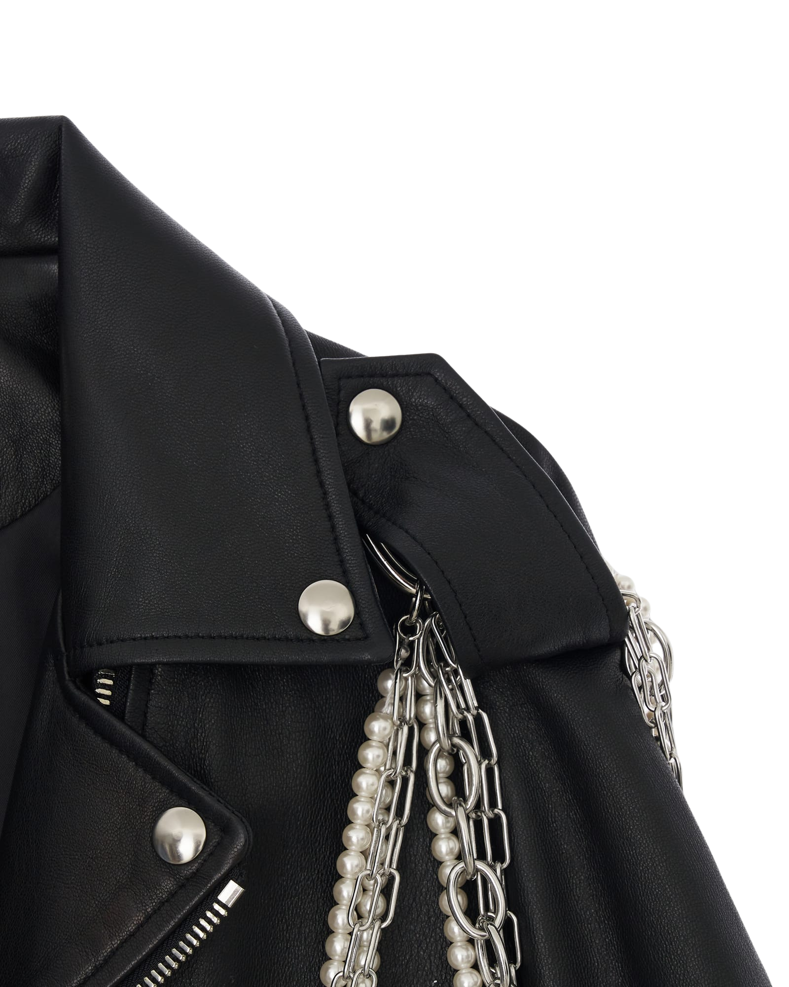 Kimhe Kim - Detachable Pearl Chain Leather Jacket (Black) product image 10 | TRAB K-Fashion Australia