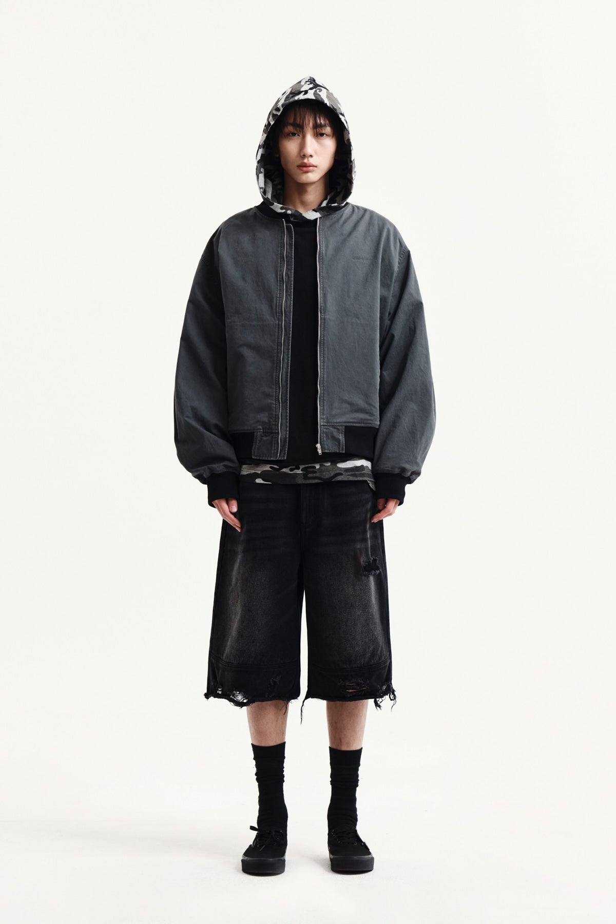 Matin Kim - Destroyed Bermuda Denim Pants (Black) product image 10 | TRAB K-Fashion Australia