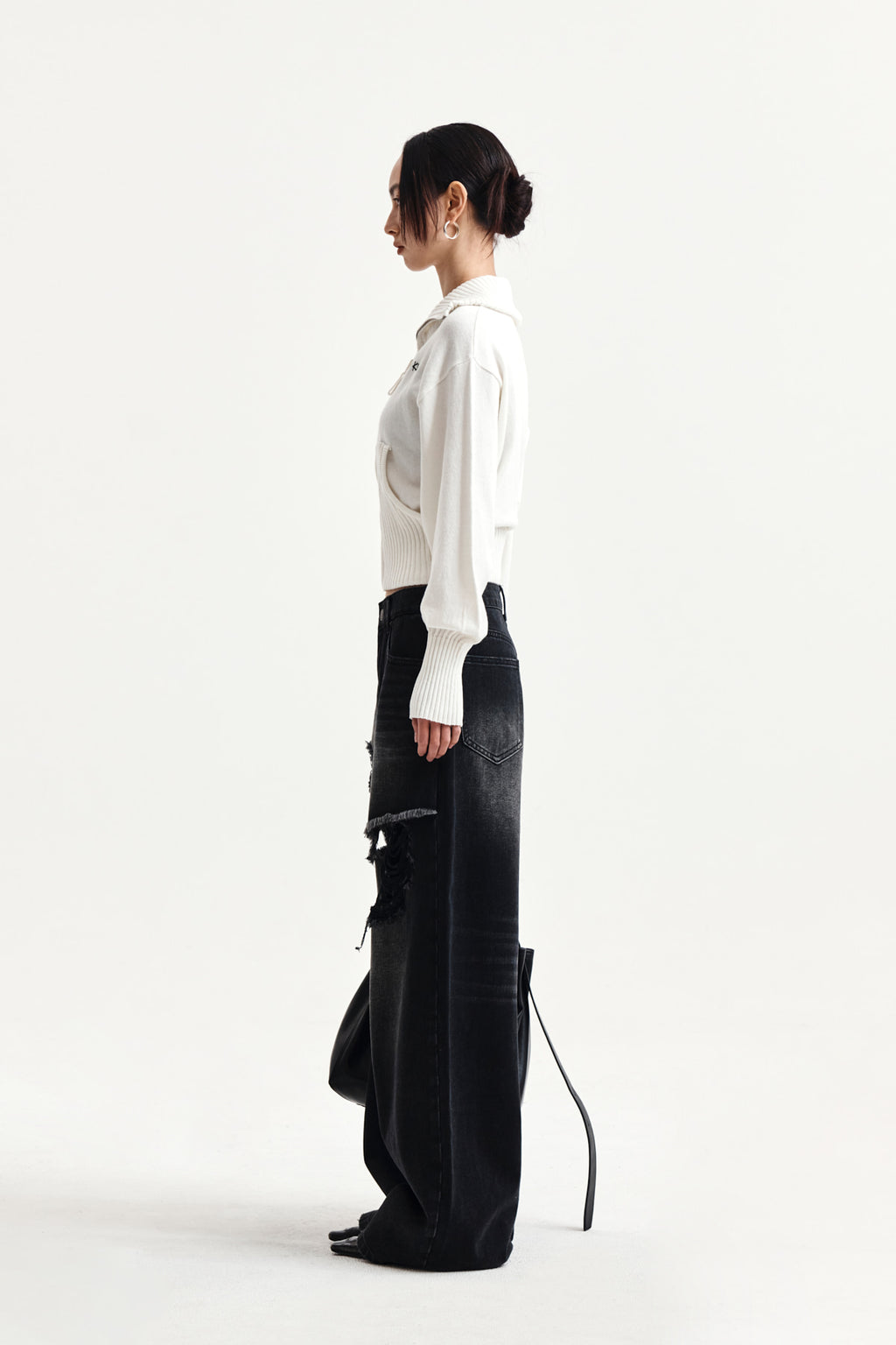 Matin Kim - High Neck Embroidered Logo Zip Up (Ivory) product image 6 | TRAB K-Fashion Australia