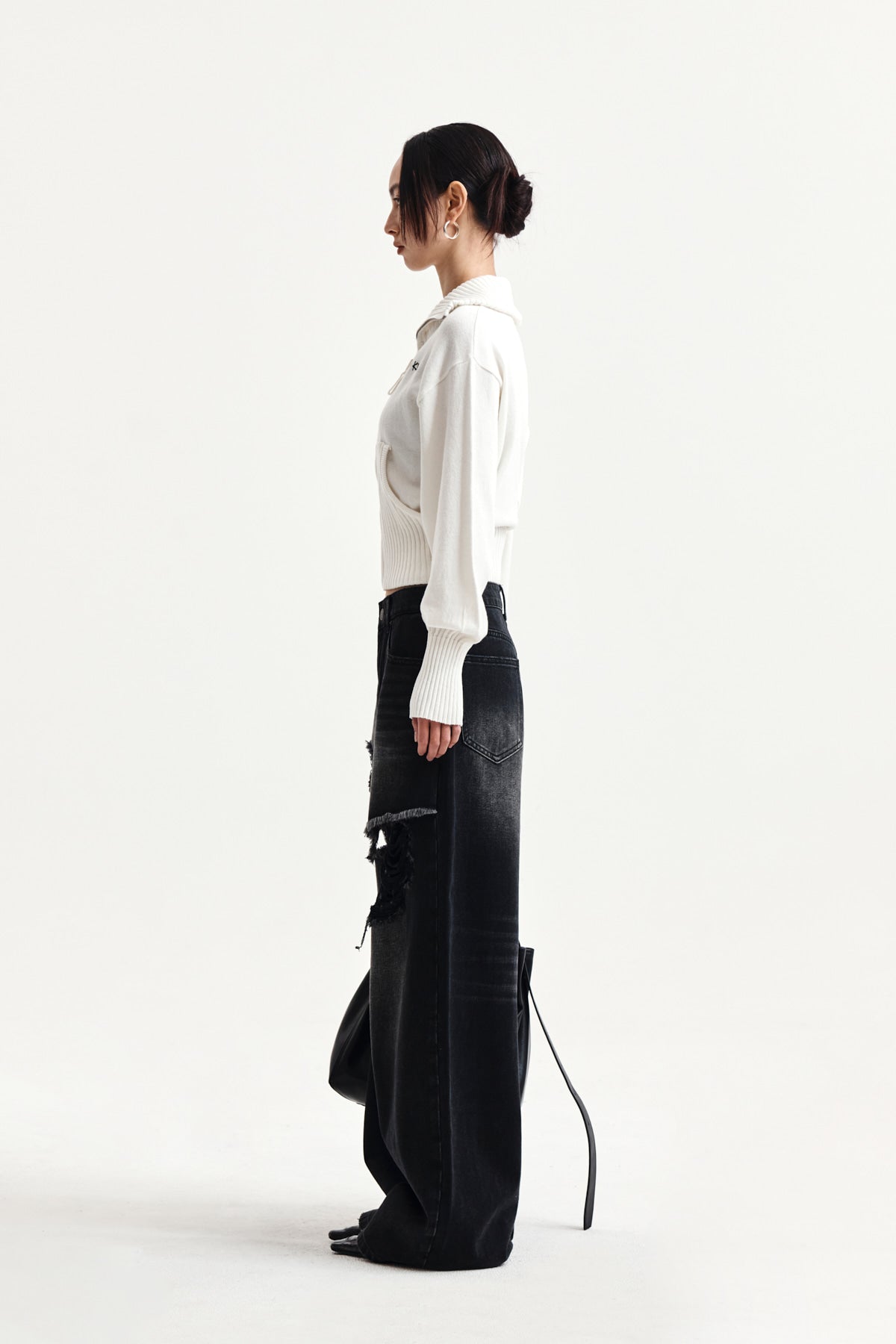 Matin Kim - High Neck Embroidered Logo Zip Up (Ivory) product image 6 | TRAB K-Fashion Australia