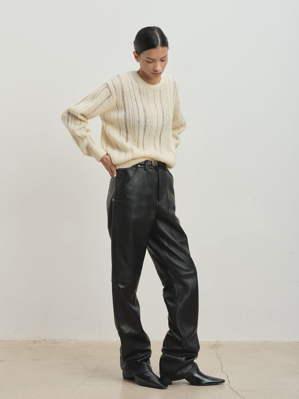 Tonywack - Kid Mohair Distressed Ribbed Sweater (Ecru) product image 1 | TRAB K-Fashion Australia
