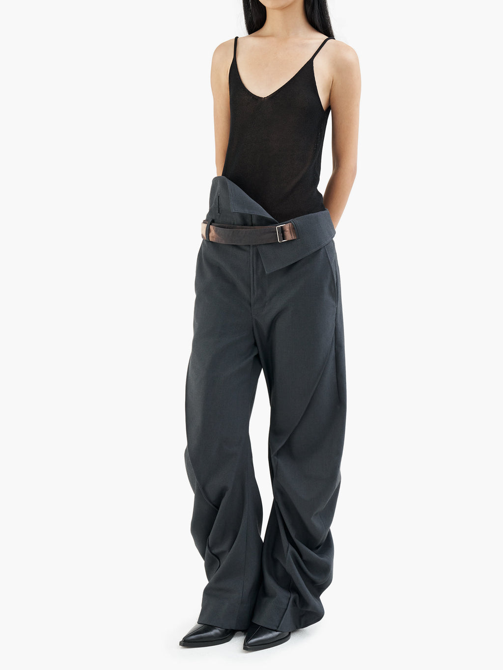 Jiyong Kim - Sun-Bleached Curved Trousers (Dark Grey) product image 3 | TRAB K-Fashion Australia