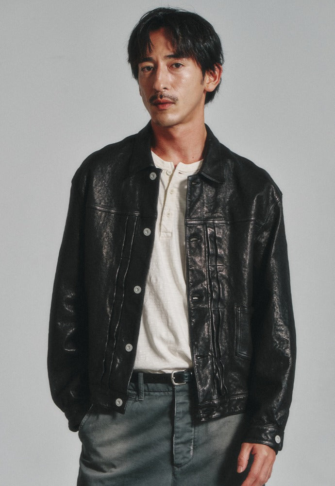 Art if acts - Washed Leather Trucker (Black) product image 1 | TRAB K-Fashion Australia