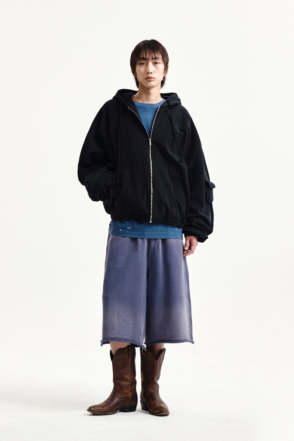 Matin Kim - Vintage Washed Back Logo Bermuda Sweatpants (Smoke Blue) product image 14 | TRAB K-Fashion Australia