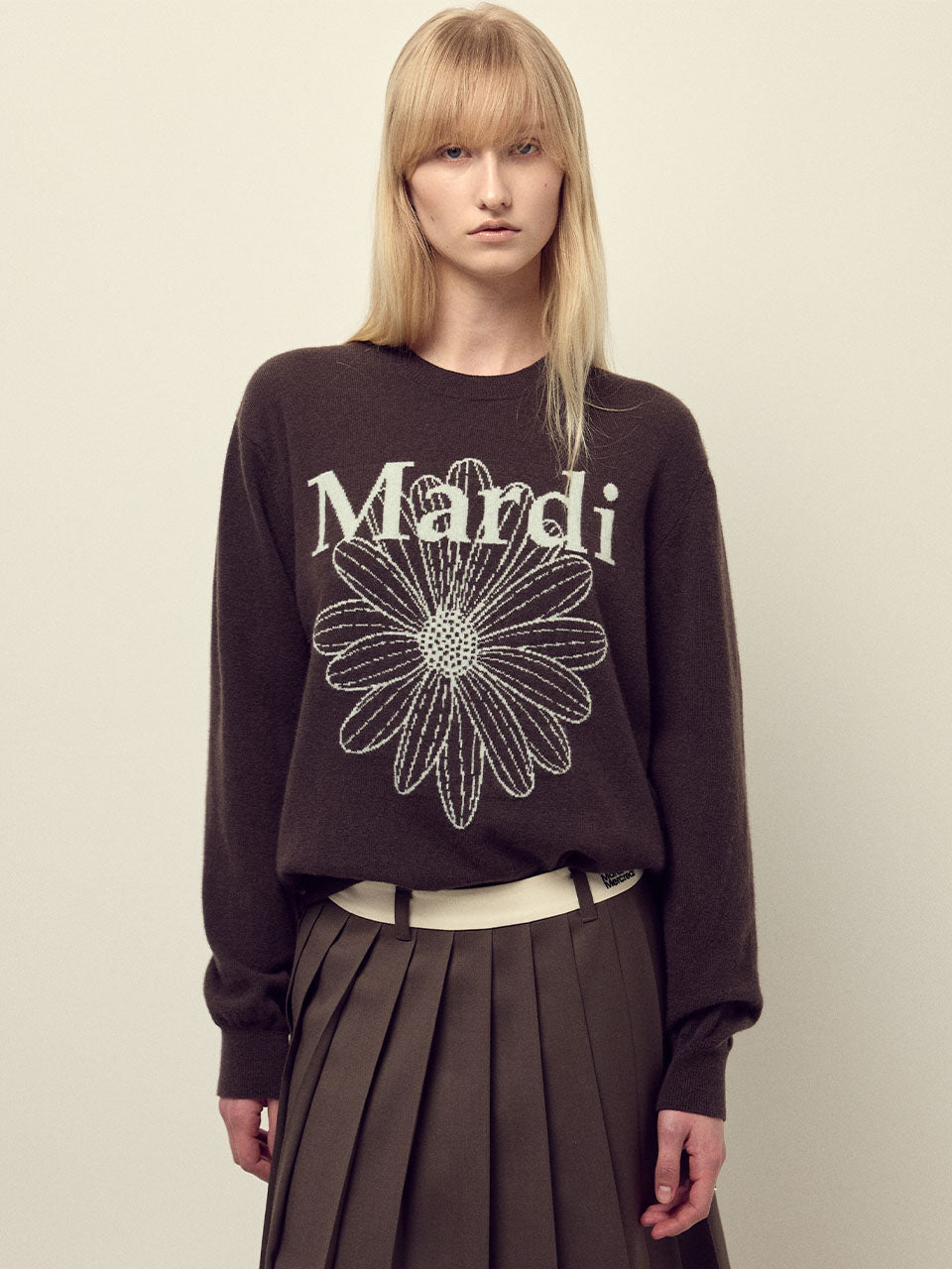Mardi Mercredi - Cashmere Crew Neck Flowermardi (Brown Mint) product image 1 | TRAB K-Fashion Australia