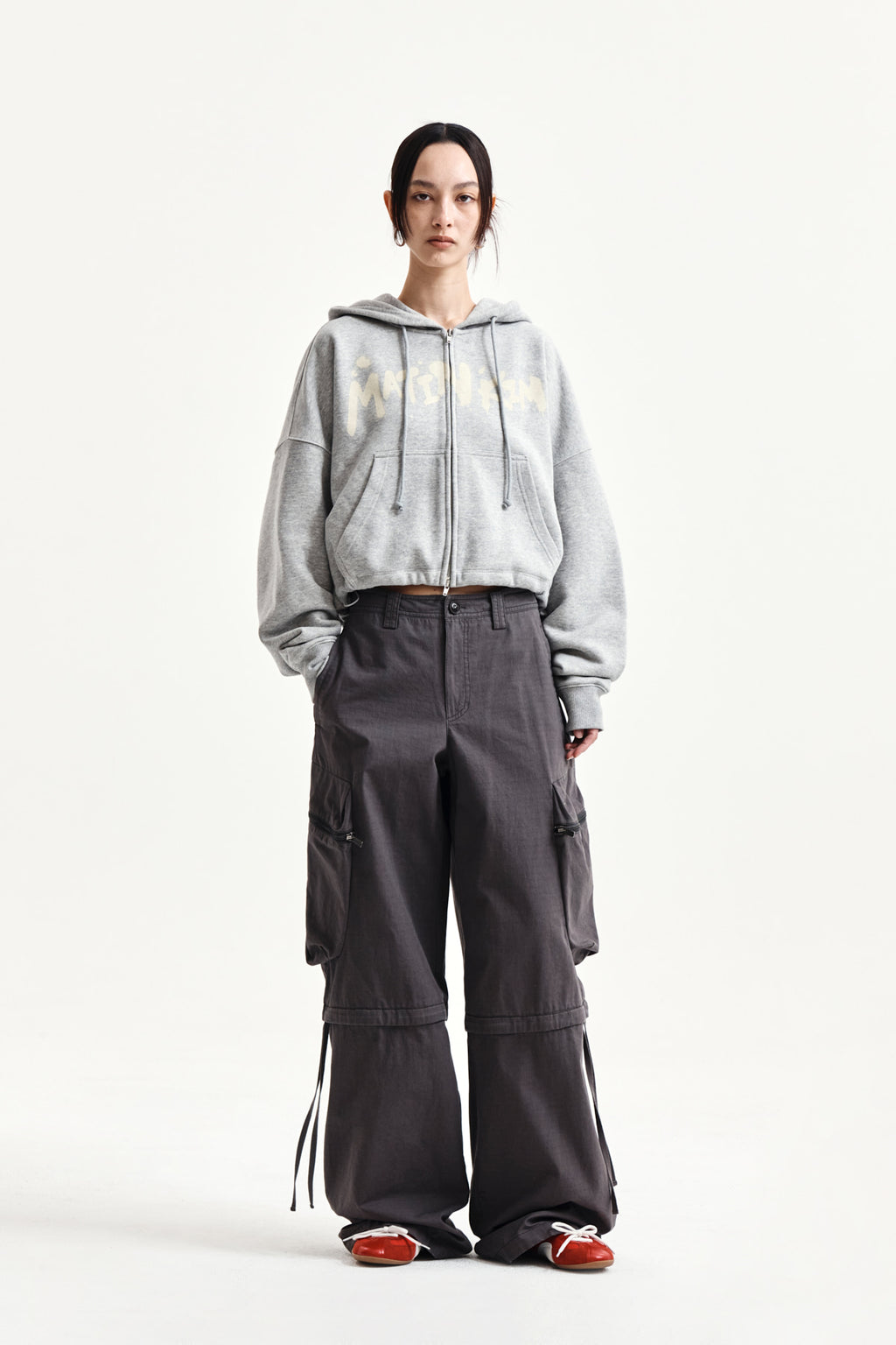 Matin Kim - Graffiti Logo Crop Hoody Zip Up (Grey) product image 8 | TRAB K-Fashion Australia