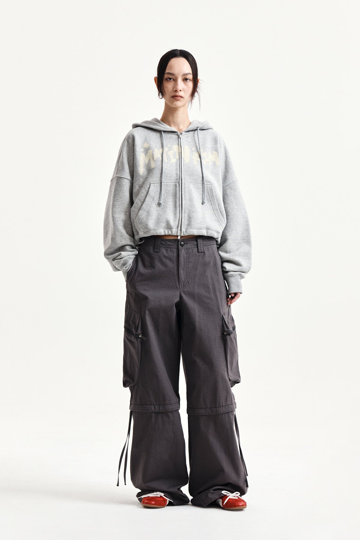 Matin Kim - Graffiti Logo Crop Hoody Zip Up (Grey) product image 8 | TRAB K-Fashion Australia