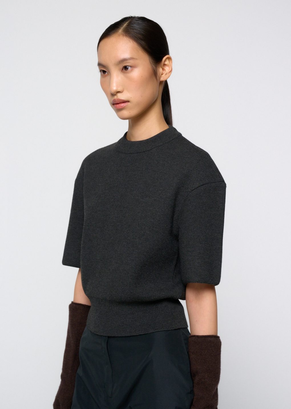 Amomento - Rounded half knit top (Charcoal) product image 6 | TRAB K-Fashion Australia