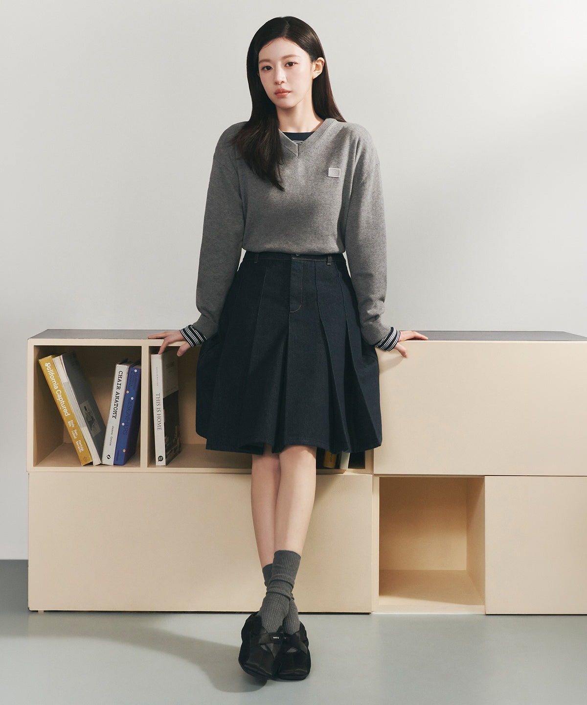 Marithe & Francois Girbaud - Denim Pleated Midi Skirt (Indigo) product image 1 | TRAB K-Fashion Australia