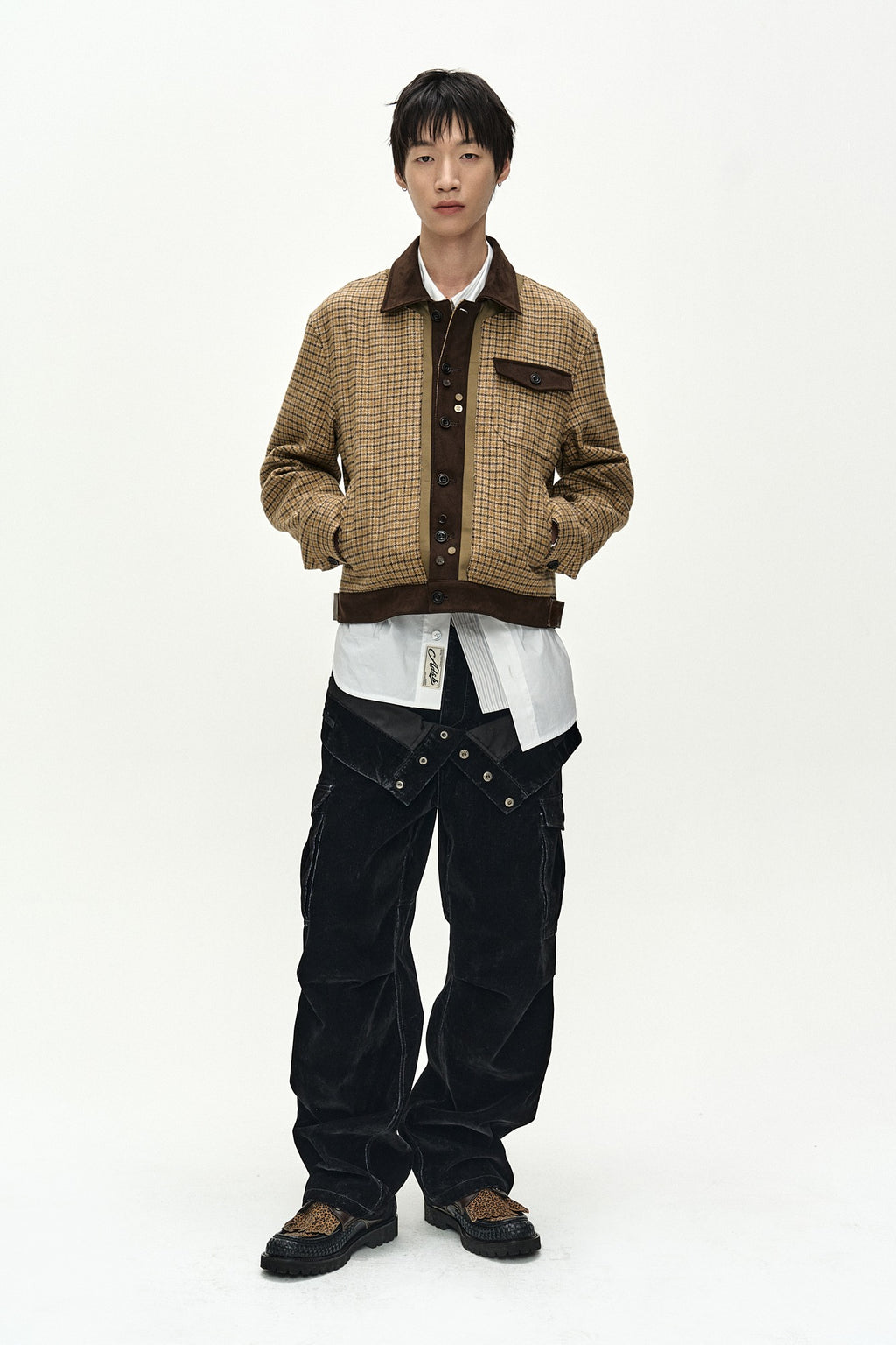 Andersson Bell - Flock Velvet Double Waist Wide-Leg Jeans (black) (Black) product image 1 | TRAB K-Fashion Australia
