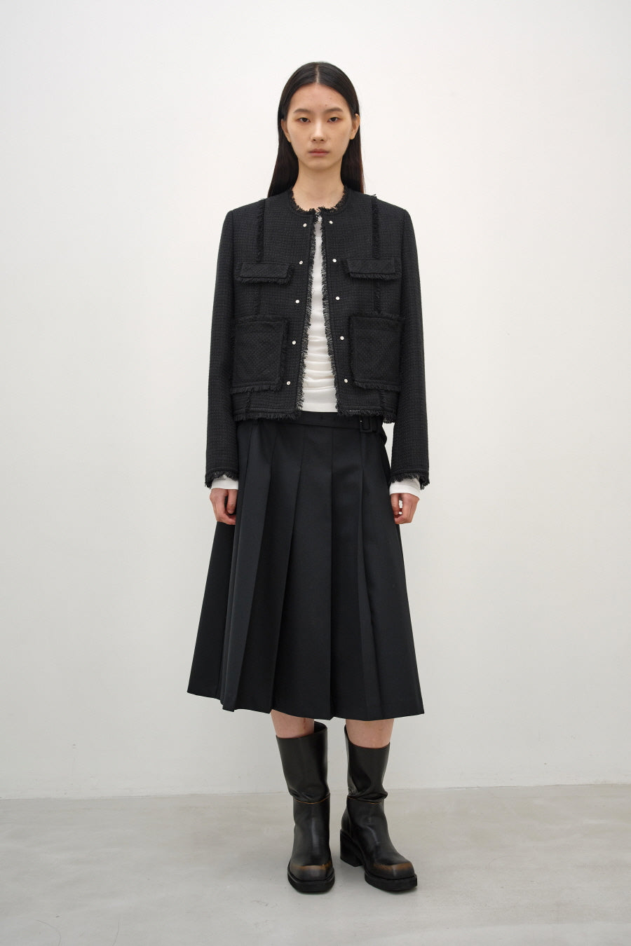 Insilence - Double-belted pleated skirt (Black) product image 1 | TRAB K-Fashion Australia