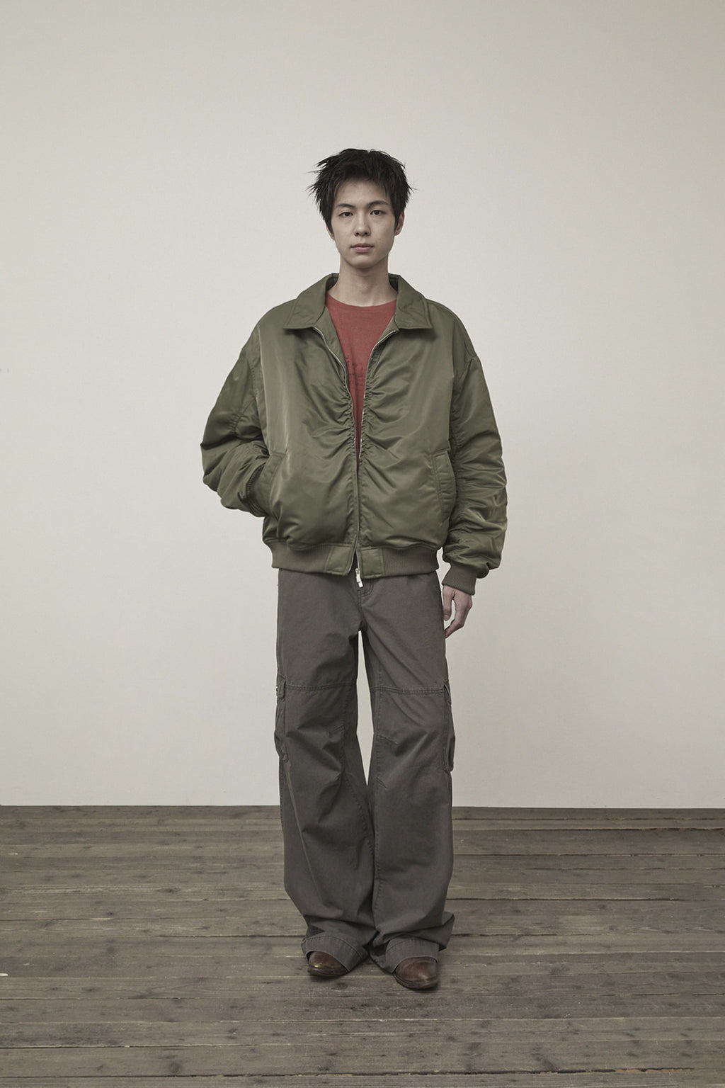 Matin Kim - Applique Logo Shirring Bomber Jumper (Khaki) product image 9 | TRAB K-Fashion Australia