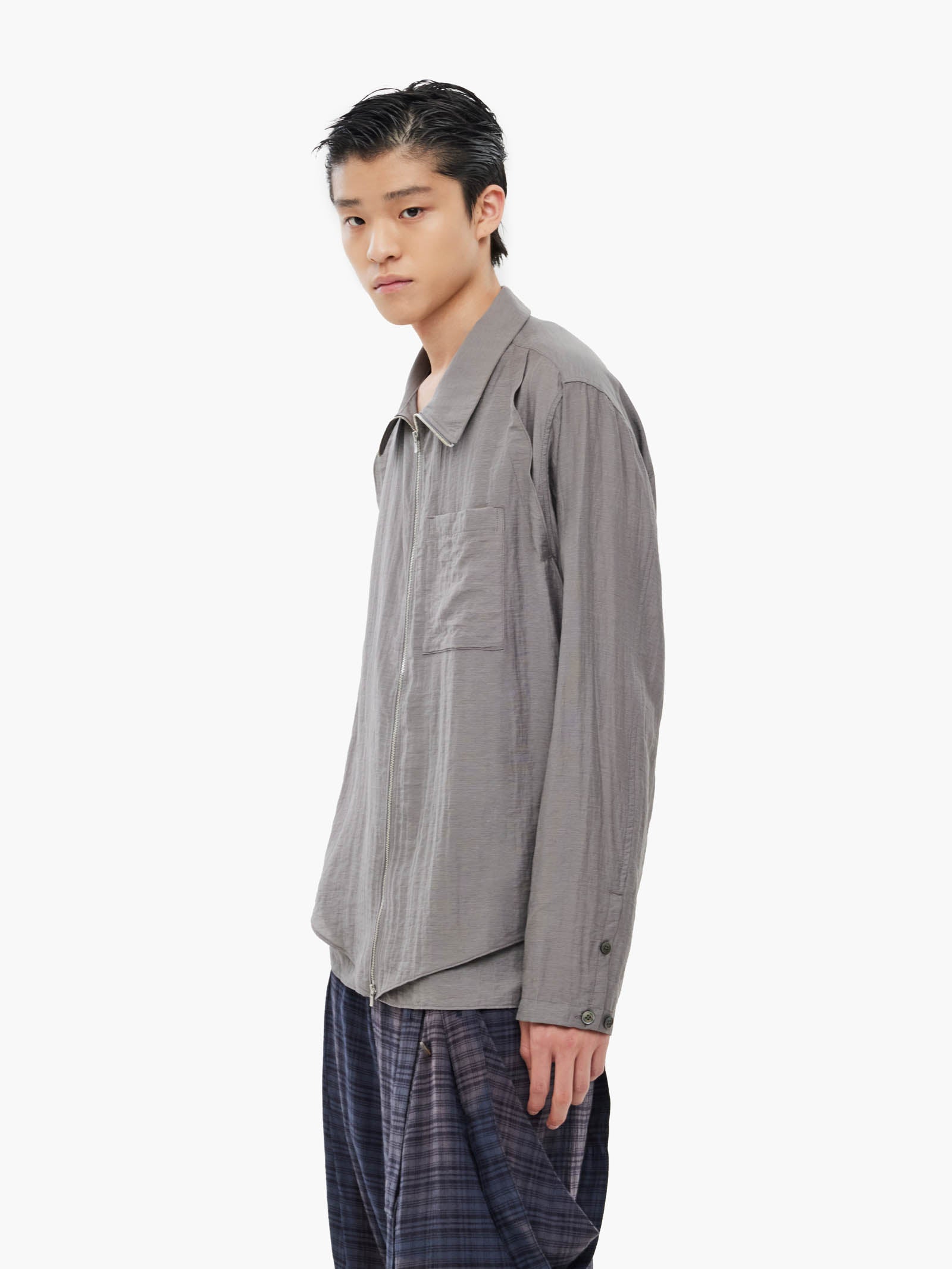 Jiyong Kim - Layered Zip-Up Shirt (Grey) product image 3 | TRAB K-Fashion Australia