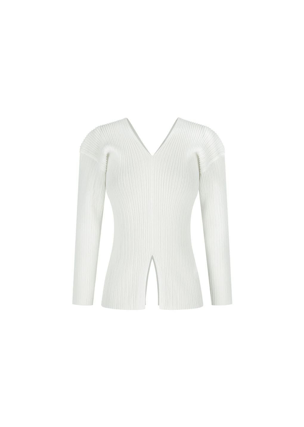 Amomento - Pleats V-neck Knit Blouse (White) product image 2 | TRAB K-Fashion Australia