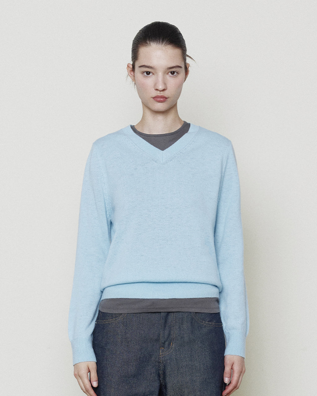 Brownyard - Extra Super Fine V Neck Knit (Light Blue) product image 2 | TRAB K-Fashion Australia