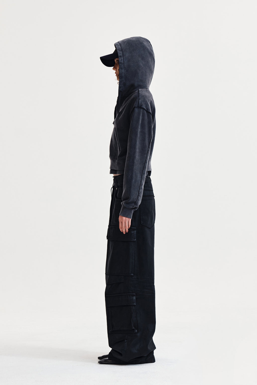 Matin Kim - Washed Layered Crop Hoody (Charcoal) product image 6 | TRAB K-Fashion Australia