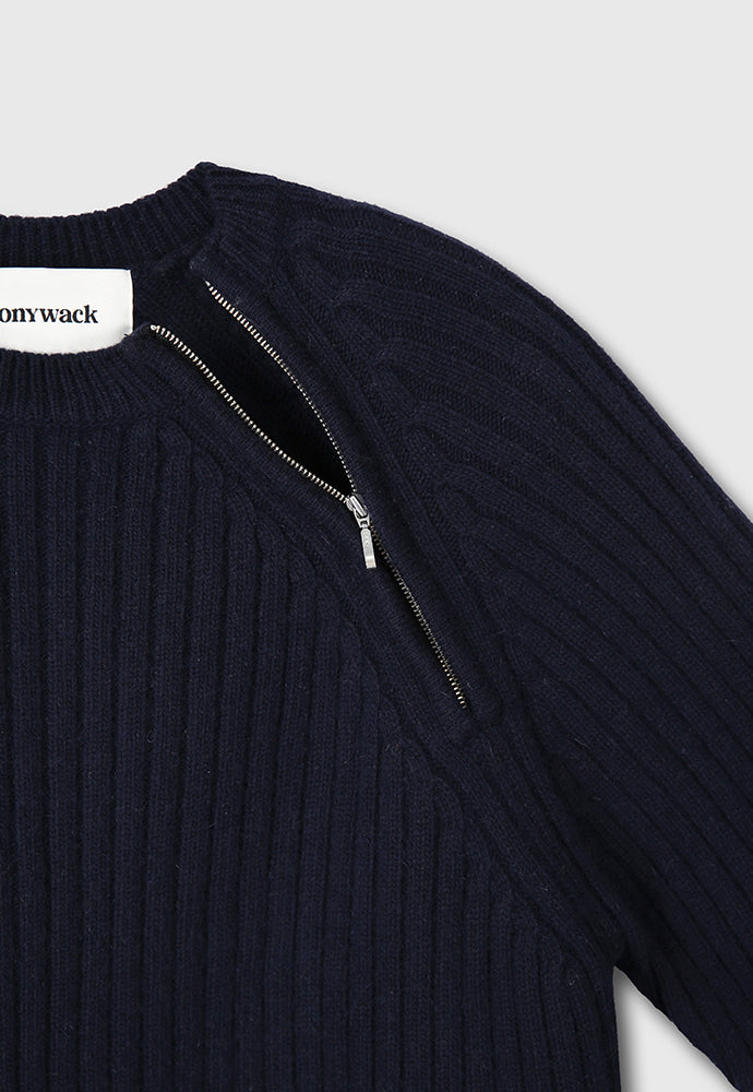 Tonywack - Wool And Cashmere Raglan Zip Sweater (Dark Navy) product image 10 | TRAB K-Fashion Australia