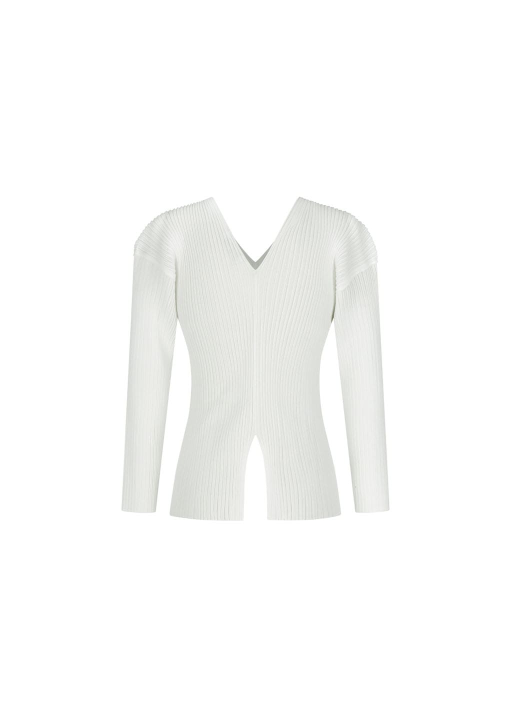 Amomento - Pleats V-neck Knit Blouse (White) product image 3 | TRAB K-Fashion Australia