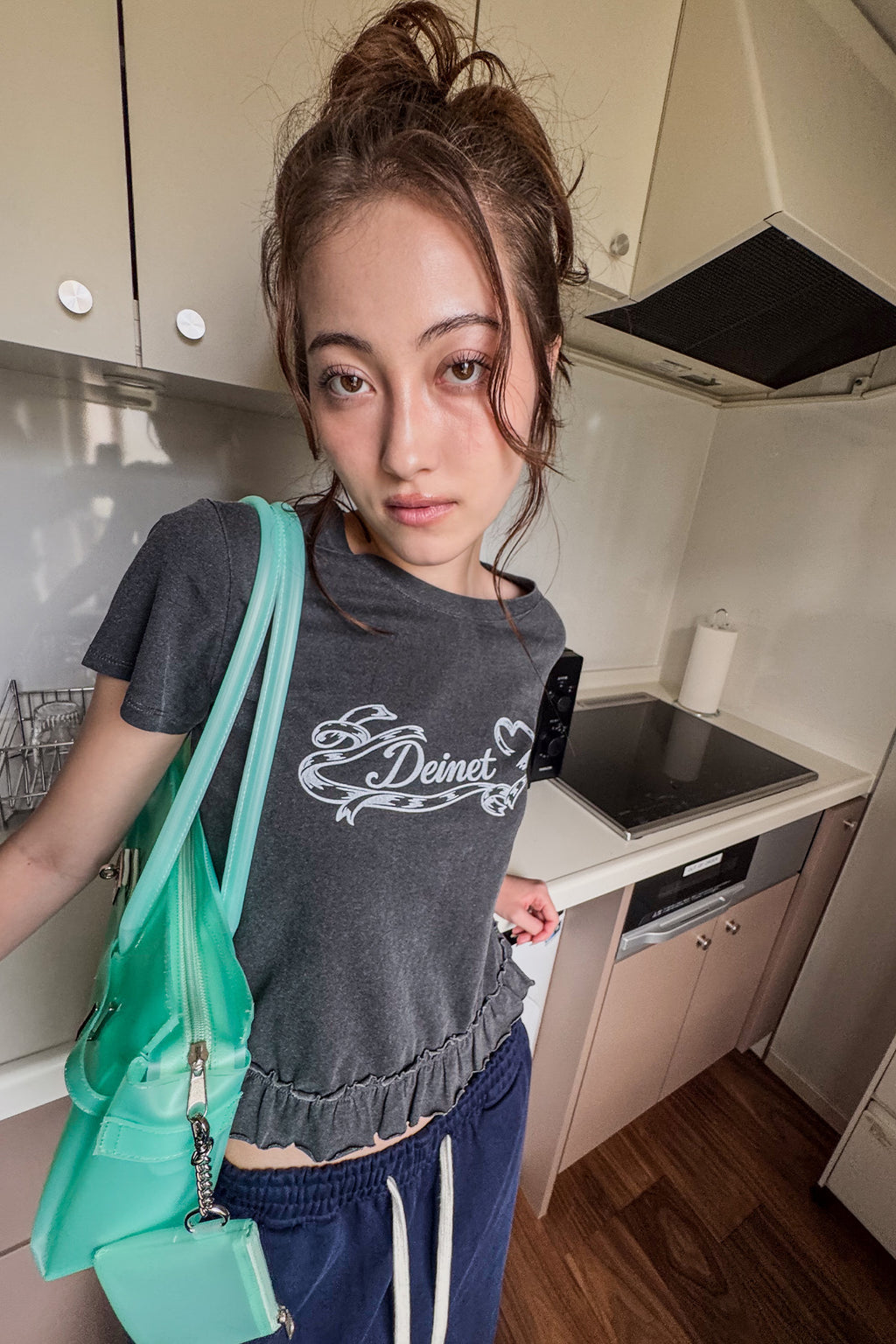 Deinet - Ruffle Washed T-Shirt (Charcoal) product image 9 | TRAB K-Fashion Australia