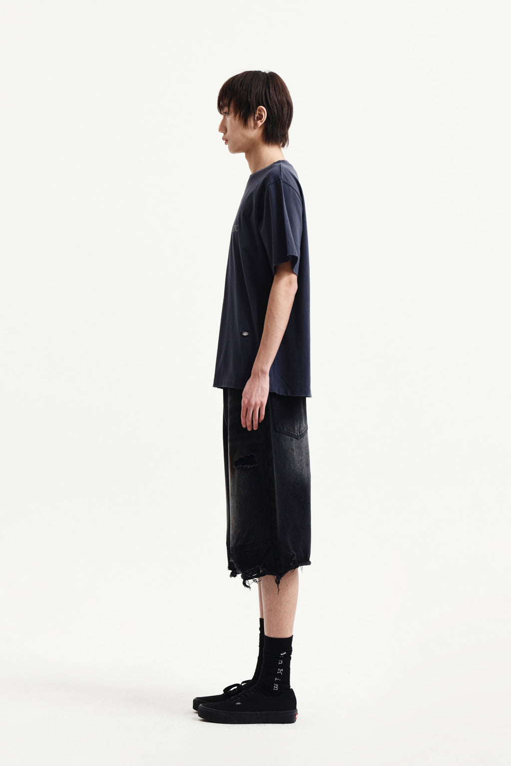 Matin Kim - Spray Washed Lettering Damaged Top (Navy) product image 11 | TRAB K-Fashion Australia