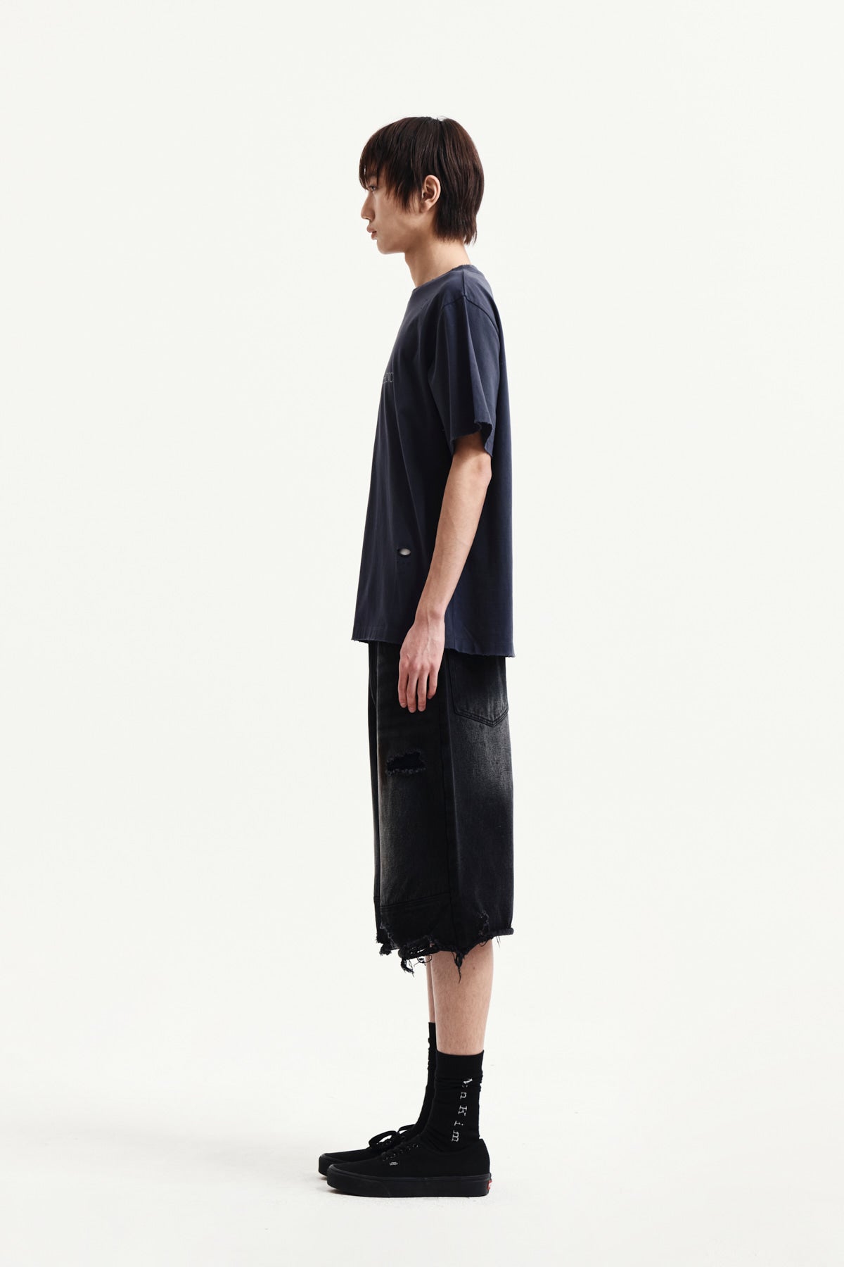Matin Kim - Spray Washed Lettering Damaged Top (Navy) product image 11 | TRAB K-Fashion Australia