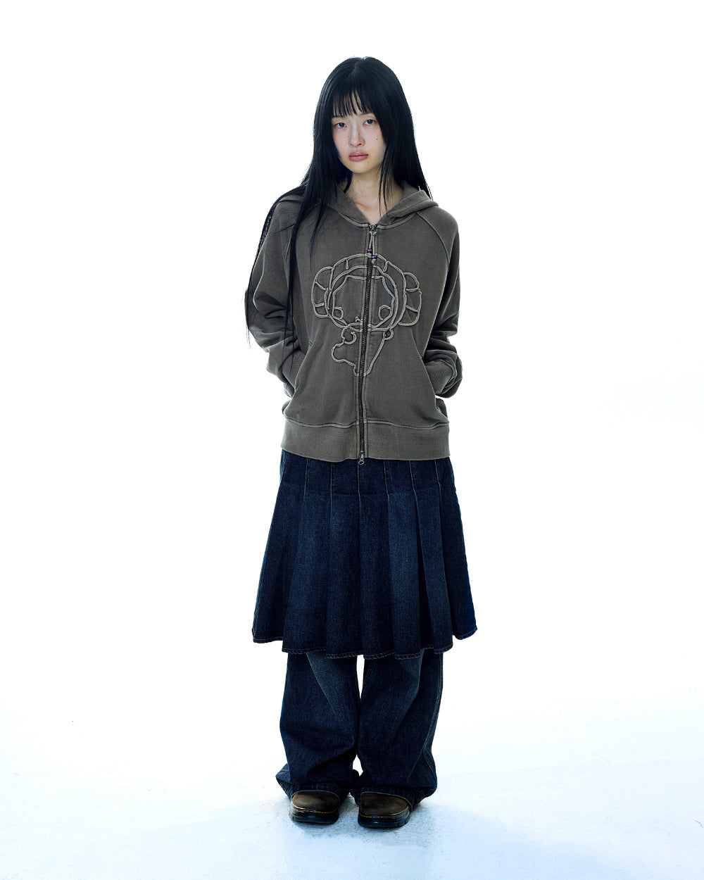 Coyseio - Vintage Tape Hood Zip-Up (Ash Brown) product image 7 | TRAB K-Fashion Australia