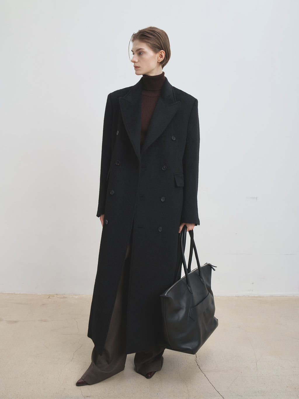Tonywack - Wool And Alpaca Fitted Double-Breasted Maxi Coat (Black) product image 6 | TRAB K-Fashion Australia