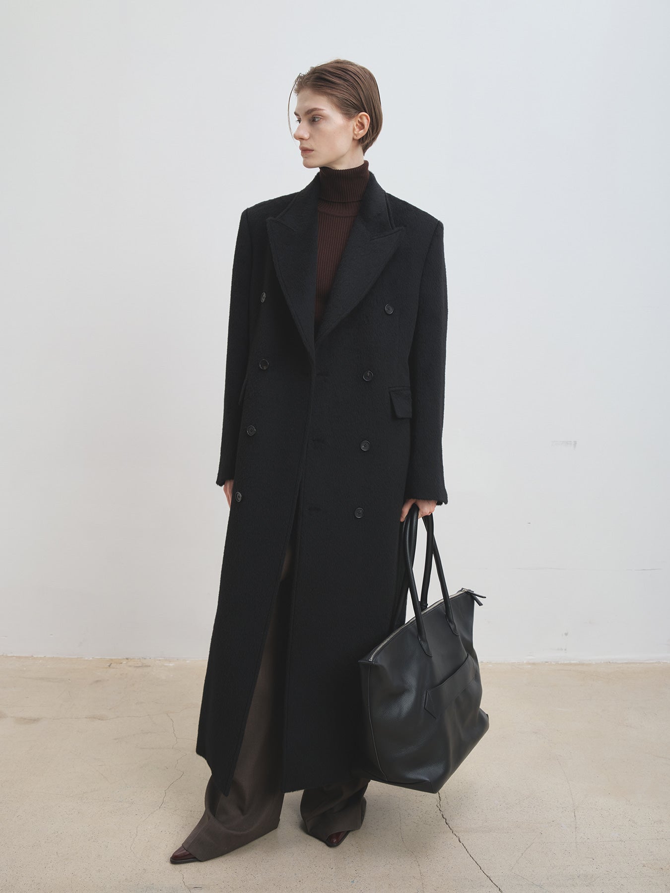 Tonywack - Wool And Alpaca Fitted Double-Breasted Maxi Coat (Black) product image 6 | TRAB K-Fashion Australia