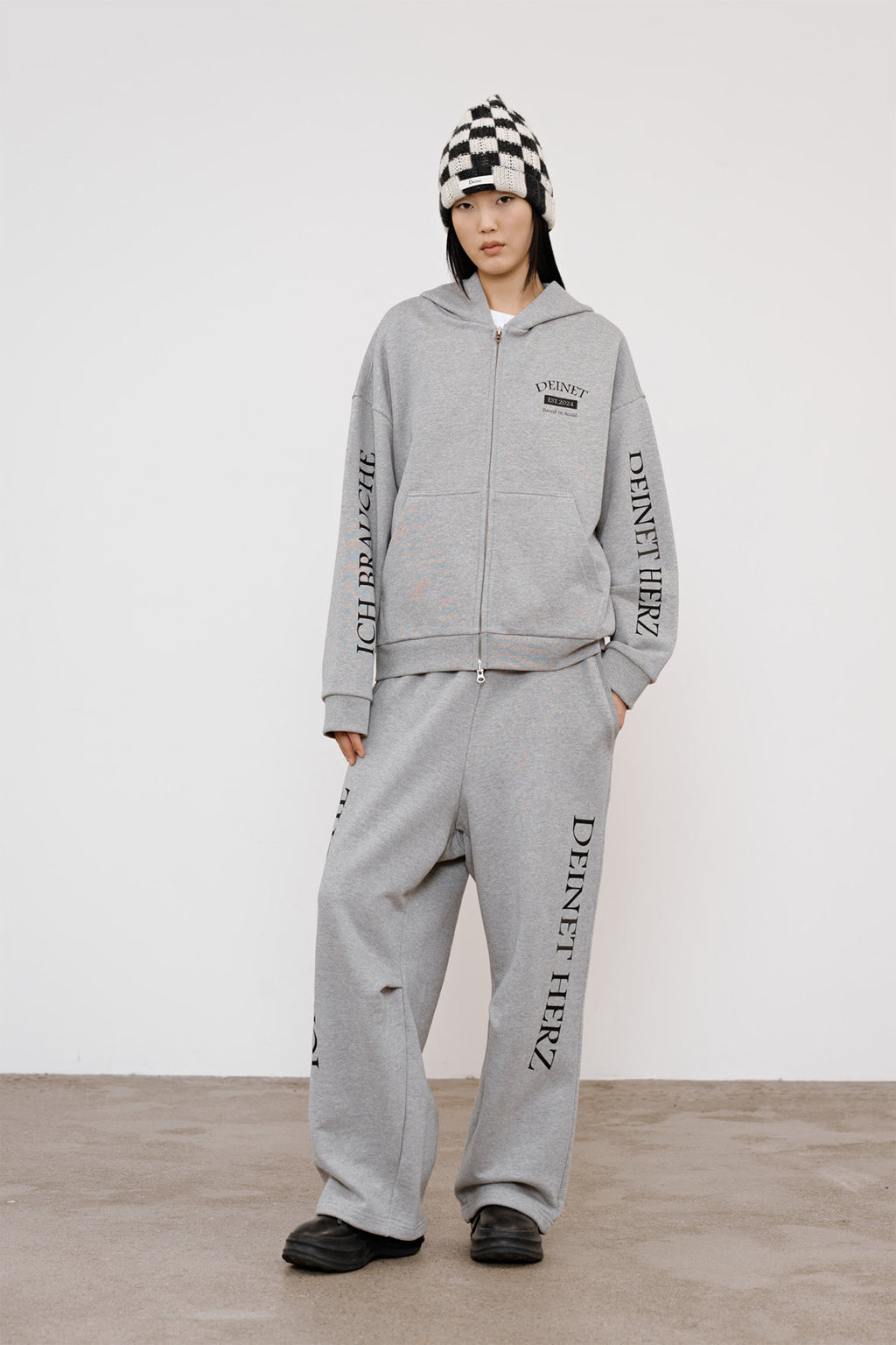 Deinet - German Lettering Hoodie Zip-Up (Melange Grey) product image 6 | TRAB K-Fashion Australia