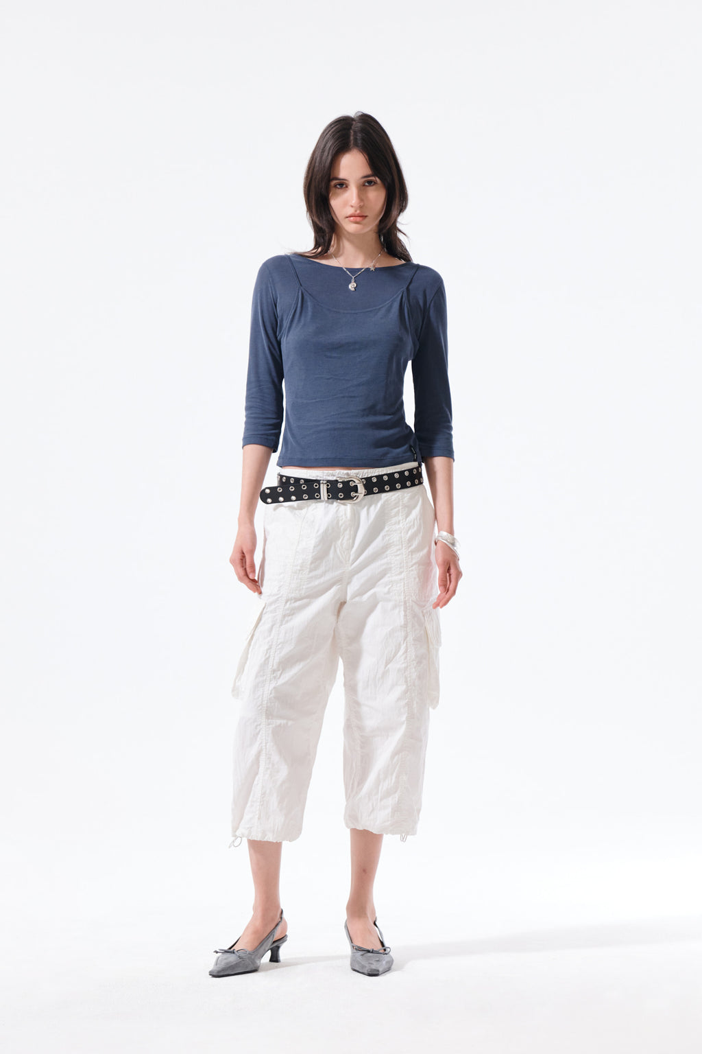 Matin Kim - 3/4 Sleeve Top & Tank Layered Set (Smoke Blue) product image 11 | TRAB K-Fashion Australia