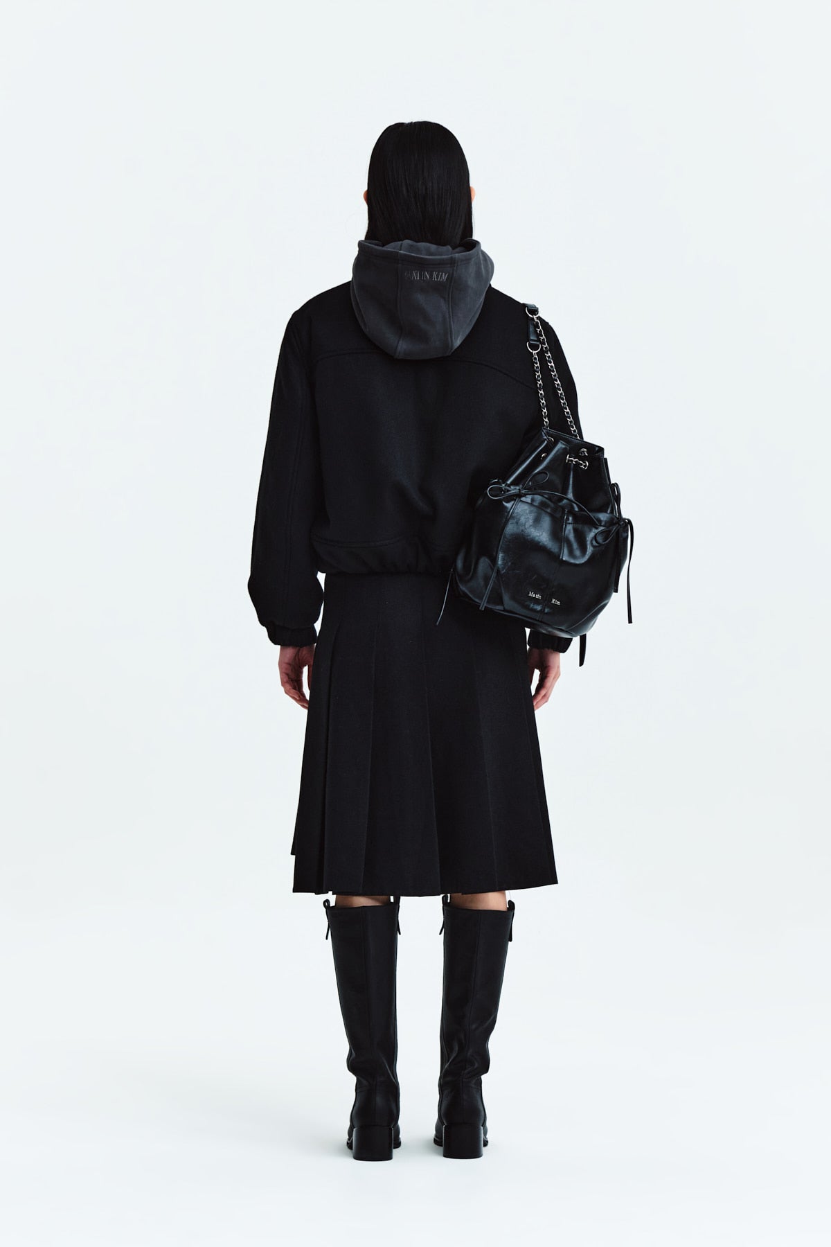 Matin Kim - Unbalance Pleats Midi Skirt (Black) product image 7 | TRAB K-Fashion Australia