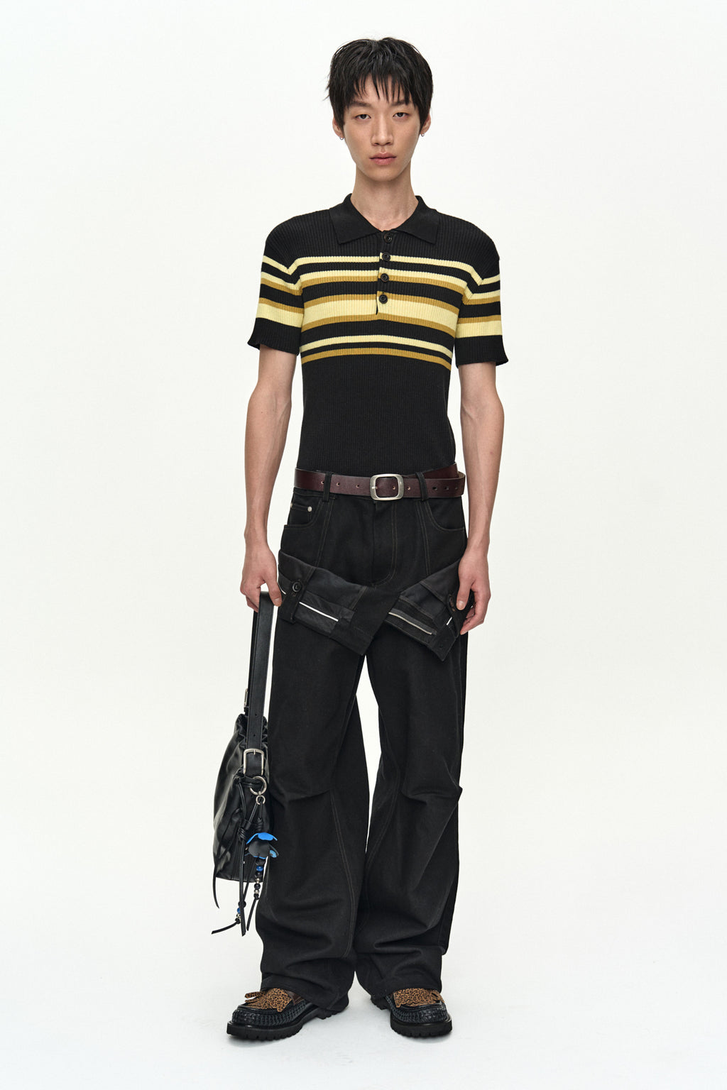 Andersson Bell - Pitt Stripe Polo Sweater (Black/Lemon) product image 2 | TRAB K-Fashion Australia