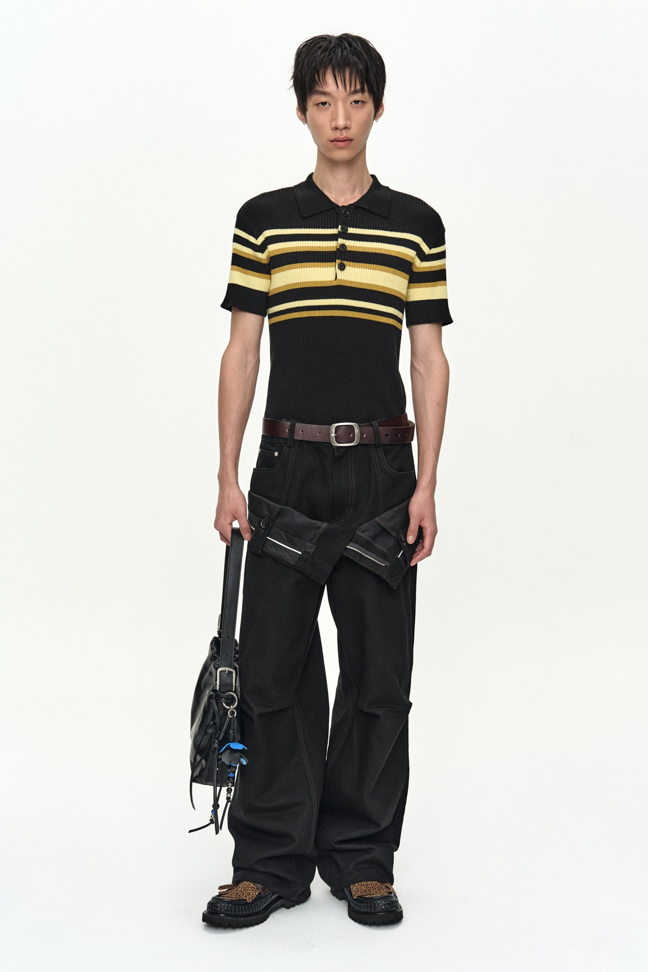 Andersson Bell - Pitt Stripe Polo Sweater (Black/Lemon) product image 2 | TRAB K-Fashion Australia