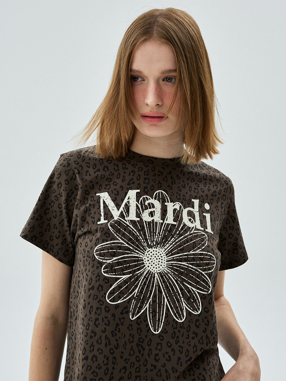 Mardi Mercredi - Slim Tshirt Leopard Flowermardi Cracked (Brown Ivory) product image 1 | TRAB K-Fashion Australia