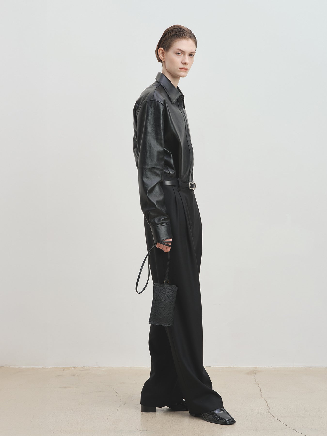 Tonywack - Leather Hidden Button Shirt (Black) product image 1 | TRAB K-Fashion Australia