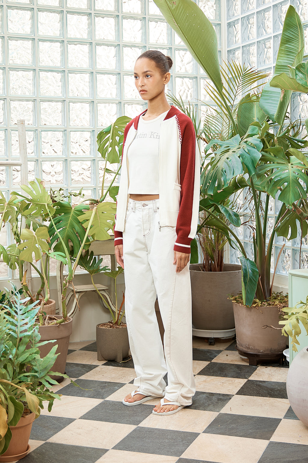 Matin Kim - Back Logo Raglan Knit Zip Up (Ivory) product image 7 | TRAB K-Fashion Australia