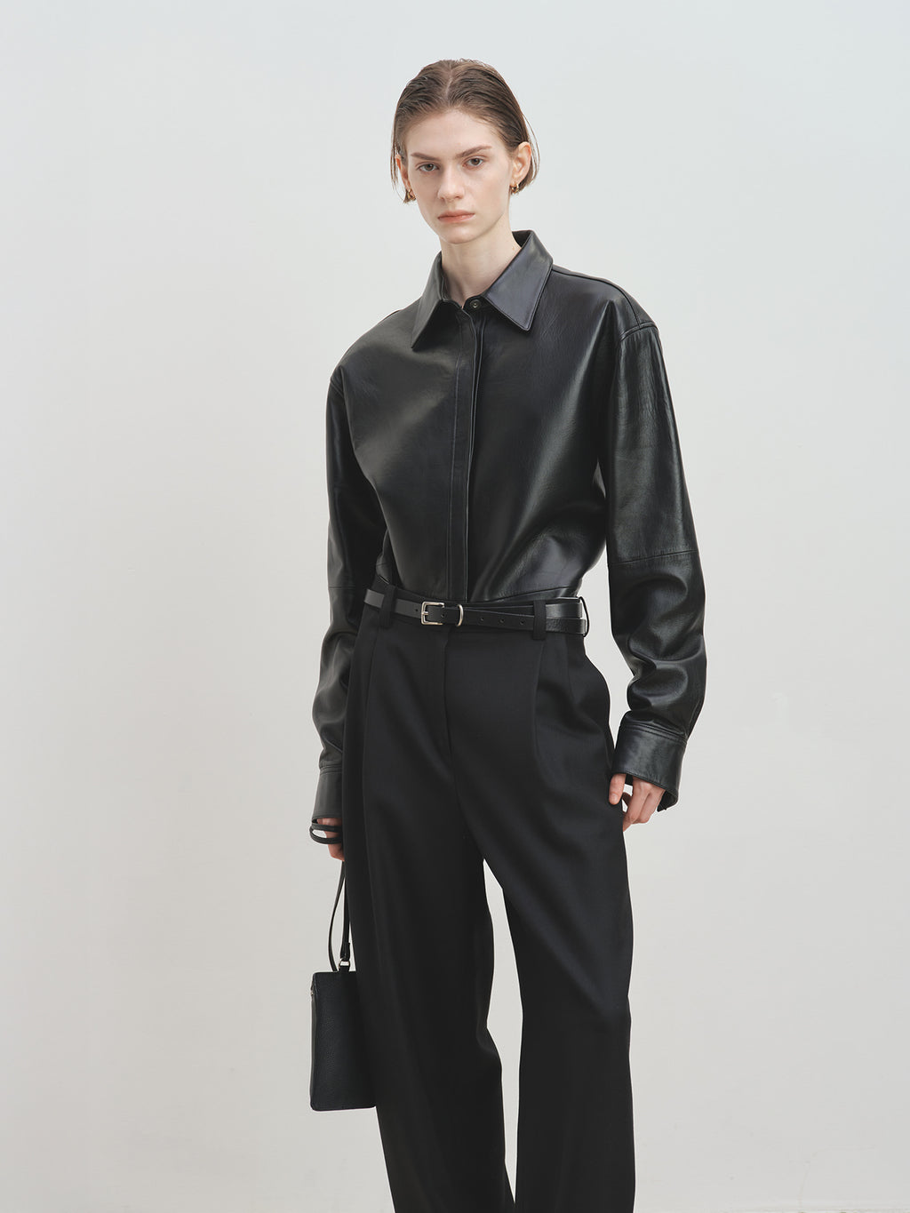 Tonywack - Leather Hidden Button Shirt (Black) product image 4 | TRAB K-Fashion Australia