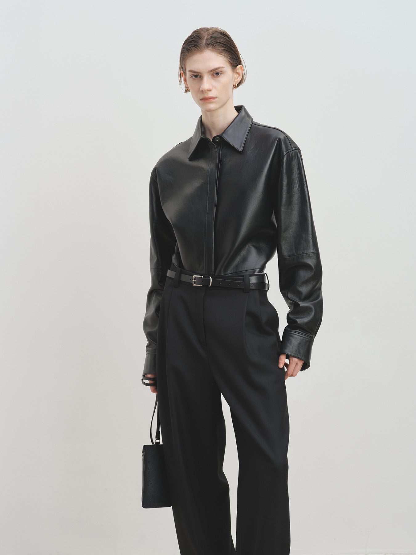 Tonywack - Leather Hidden Button Shirt (Black) product image 4 | TRAB K-Fashion Australia