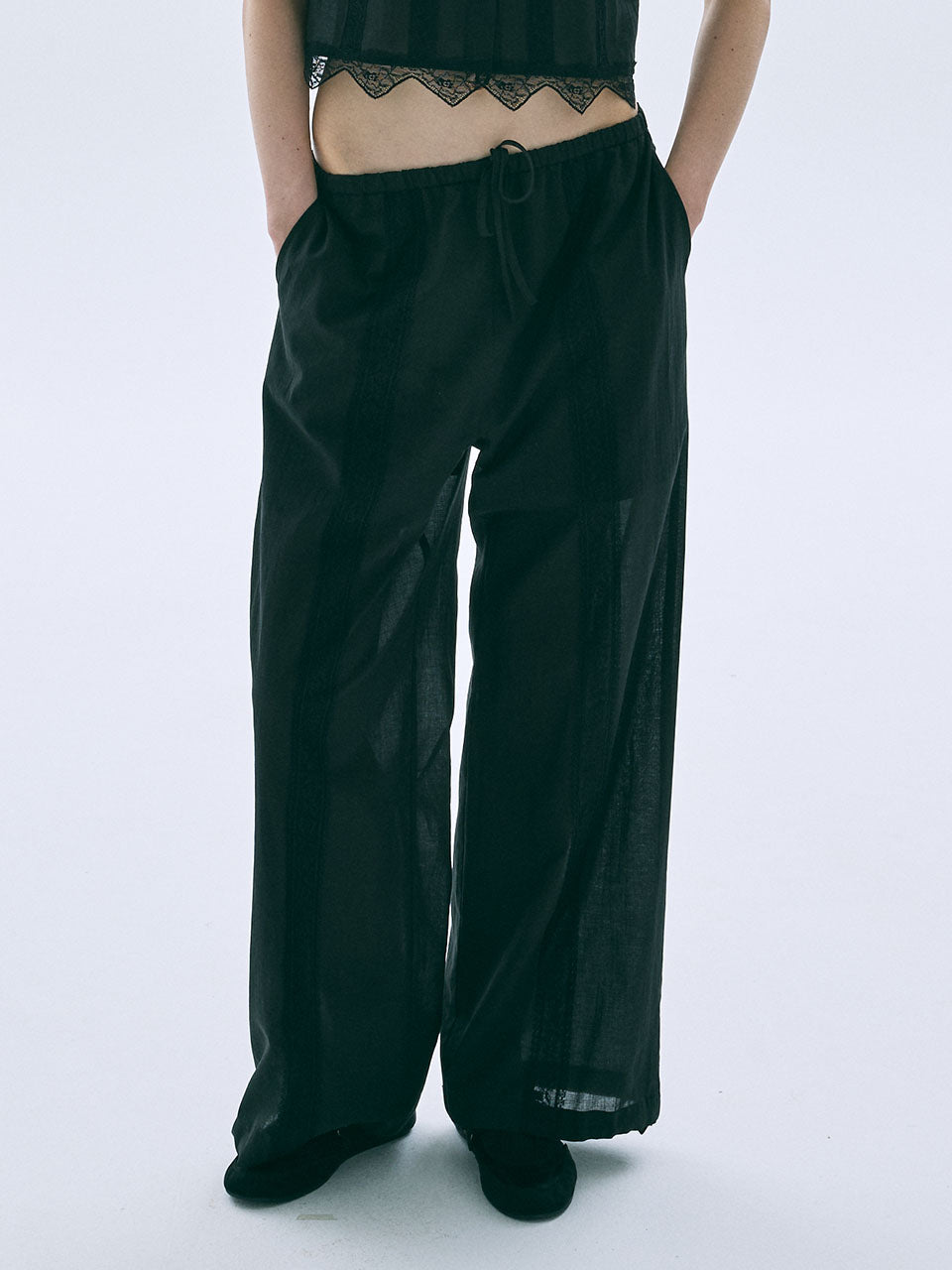 Mardi Mercredi - Sheer Cotton Pants Lace (Black) product image 1 | TRAB K-Fashion Australia