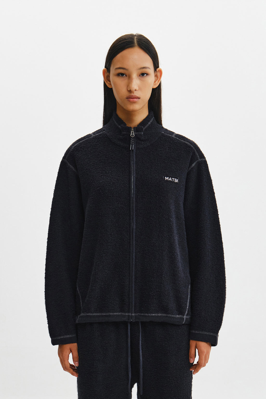 Matin Kim - Boucle Texture Knit Zip Up (Dark Navy) product image 7 | TRAB K-Fashion Australia