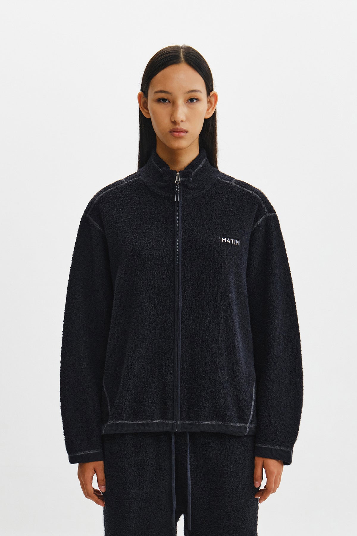 Matin Kim - Boucle Texture Knit Zip Up (Dark Navy) product image 7 | TRAB K-Fashion Australia