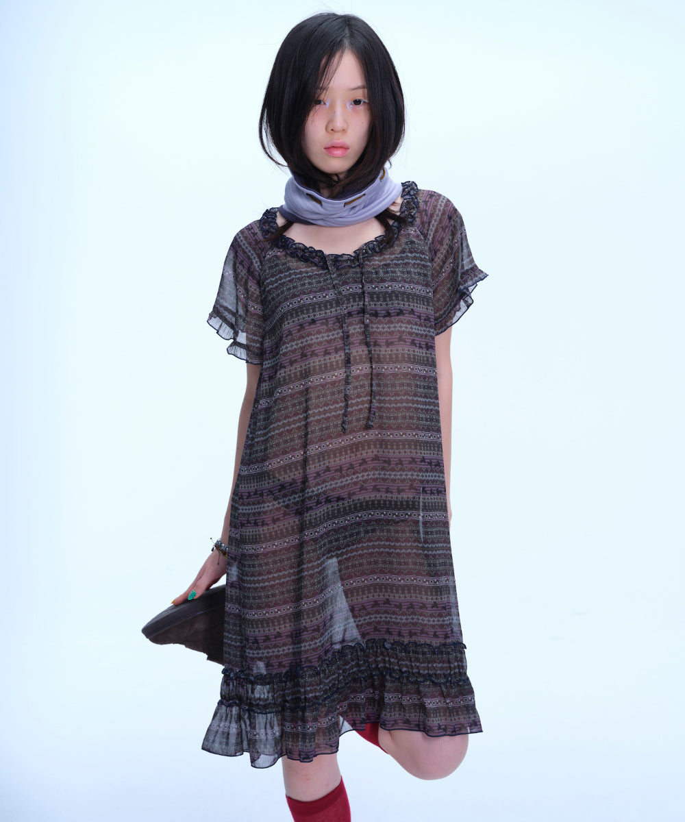 Coyseio - Chiffon Shirring One Piece (Purple Brown) product image 7 | TRAB K-Fashion Australia