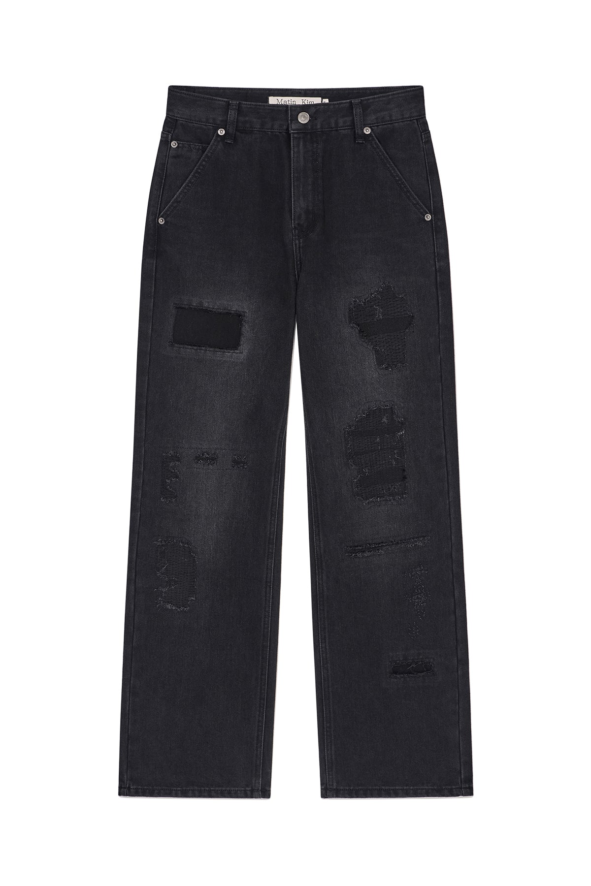 Matin Kim - Damage Patch Denim Pants (Black) product image 1 | TRAB K-Fashion Australia