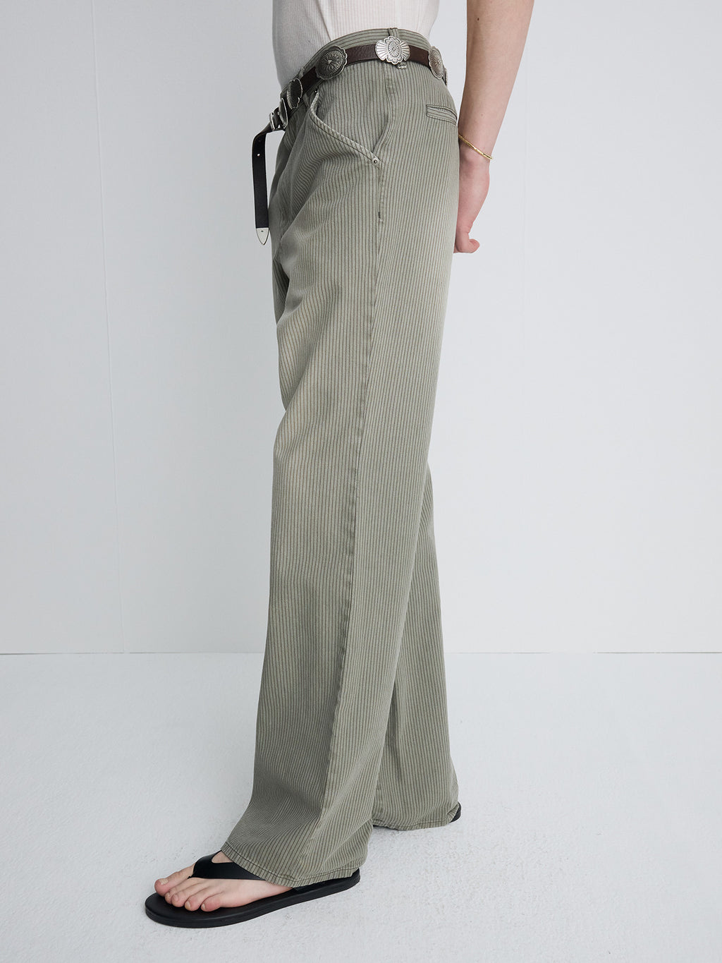 Tonywack - Garment Dyed Stripe Cotton Flare Pants (Stone Grey) product image 6 | TRAB K-Fashion Australia