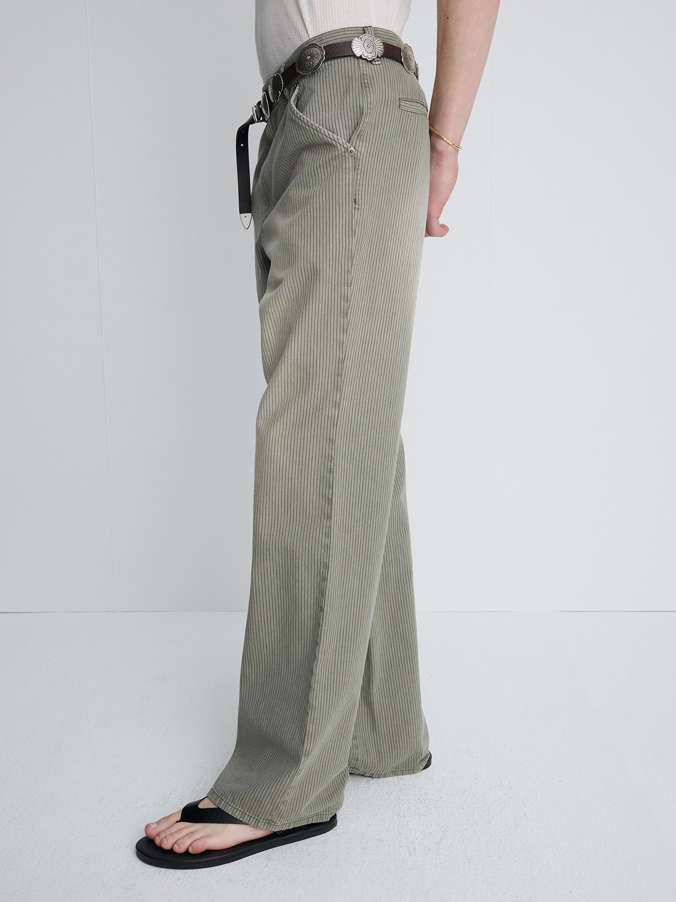 Tonywack - Garment Dyed Stripe Cotton Flare Pants (Stone Grey) product image 6 | TRAB K-Fashion Australia