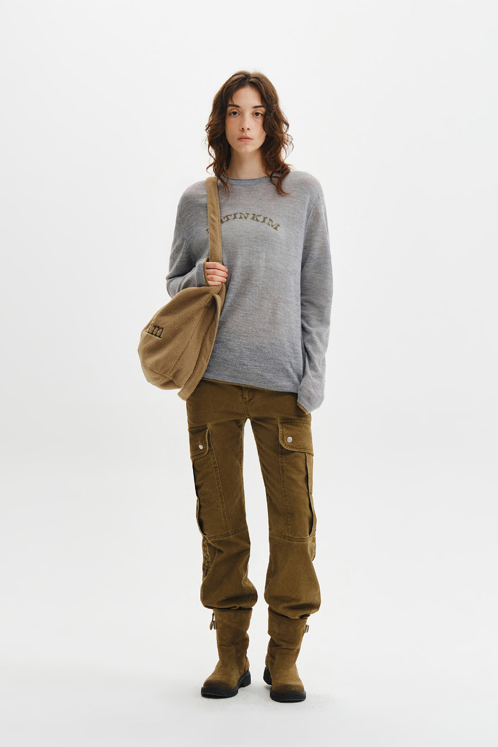 Matin Kim - Matin Sleeve Graphic Sheer Knit Pullover (Grey) product image 12 | TRAB K-Fashion Australia