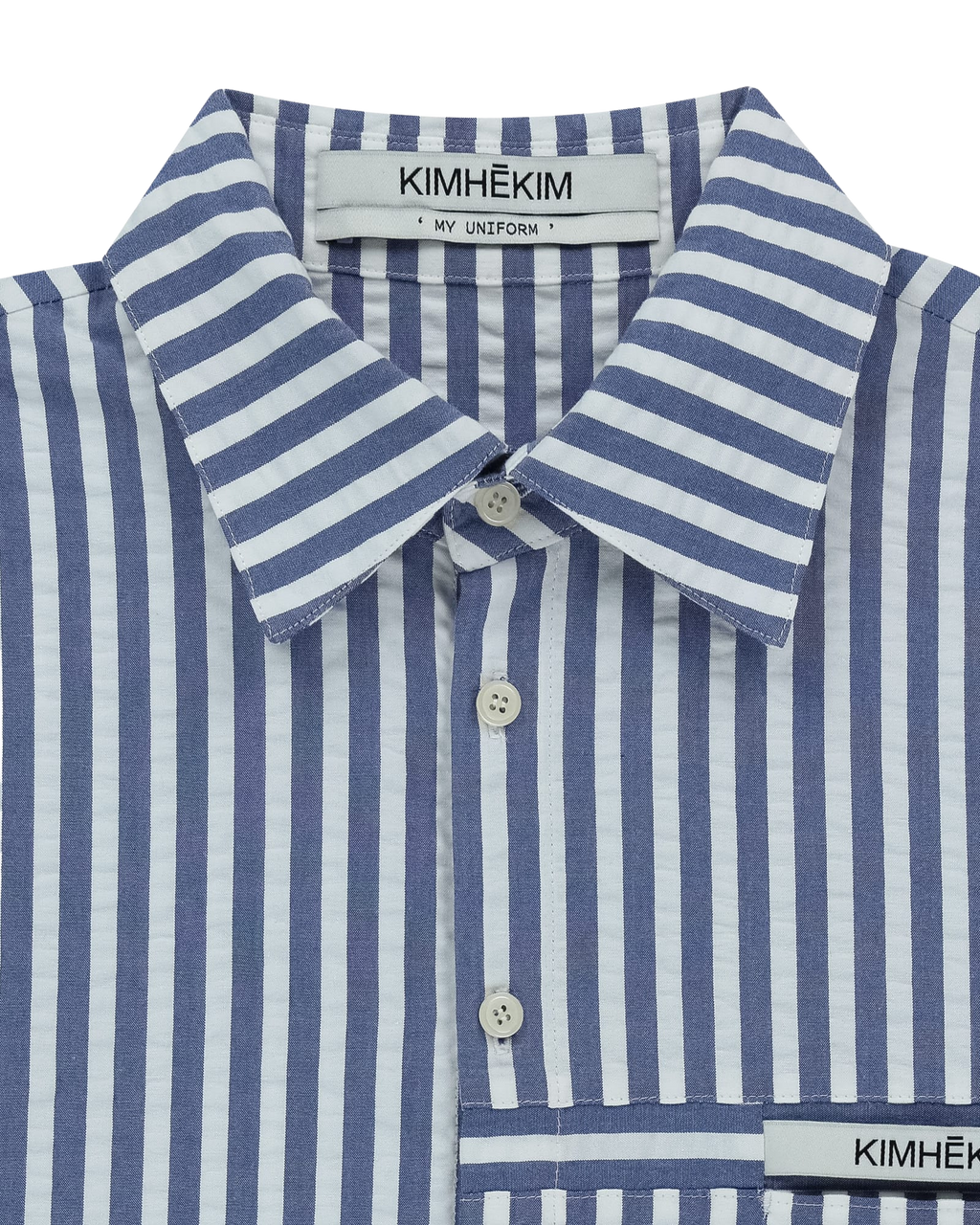 Kimhe Kim - Stripped Label Short Sleeves Shirt (Blue) product image 12 | TRAB K-Fashion Australia
